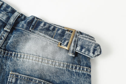 Washed Damage Splice Wide Leg Denim Jeans WN25742