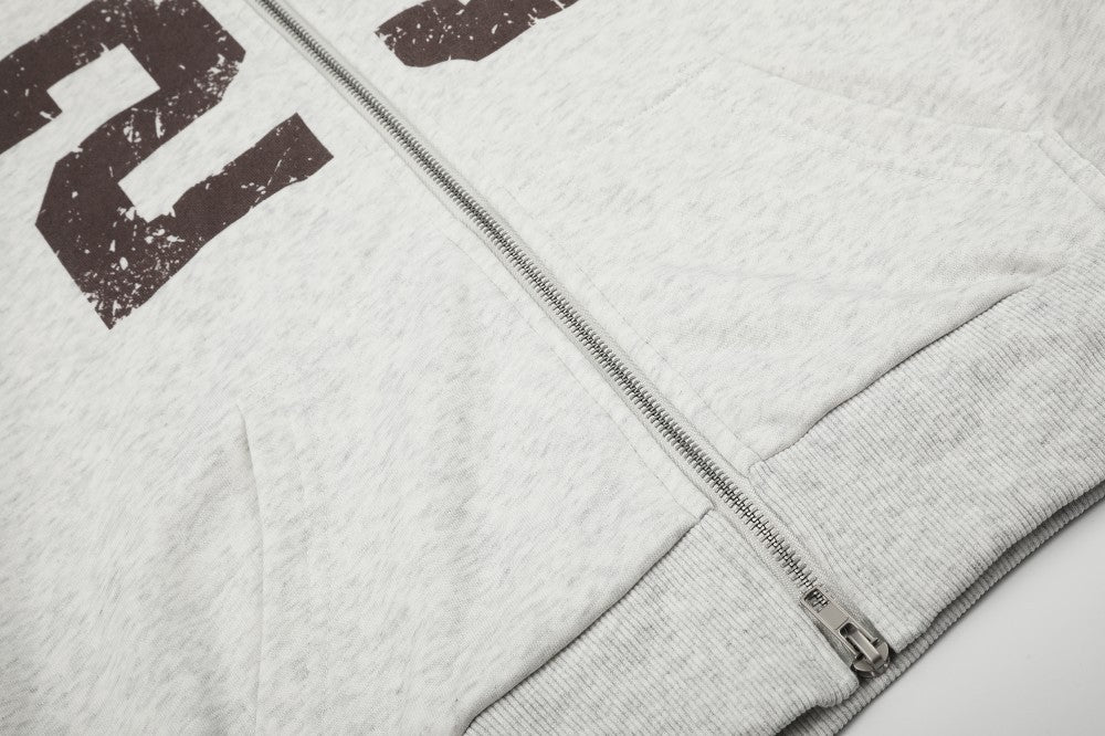 Cropped Number Graphic Zipper Hoodie WN27966