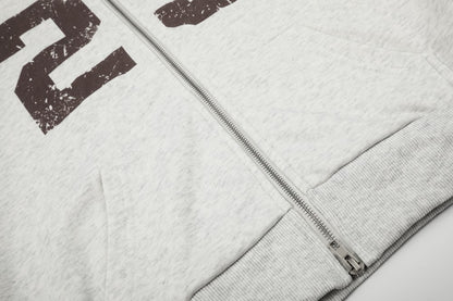 Cropped Number Graphic Zipper Hoodie WN27966