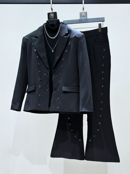 Beaded Tailored Jacket & Flare Trousers Setup WN23850