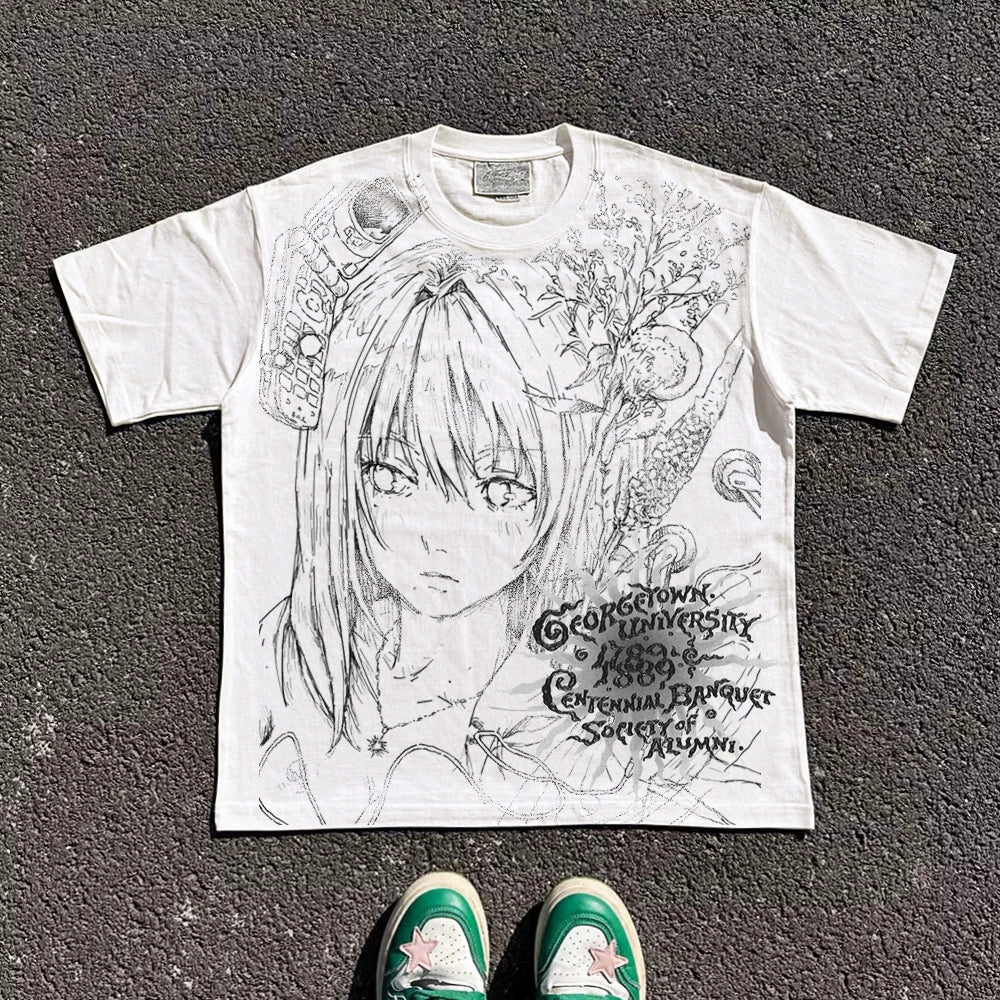 Illustration Print Oversize Short Sleeve T-Shirt WN16730