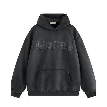 Gothic Letter Embroidery Suede Oversize Hoodie WN11536