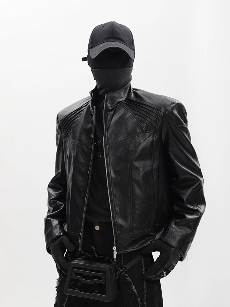 Spine Pleats PU Leather Jacket WN18628