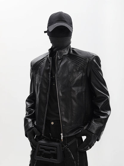 Spine Pleats PU Leather Jacket WN18628