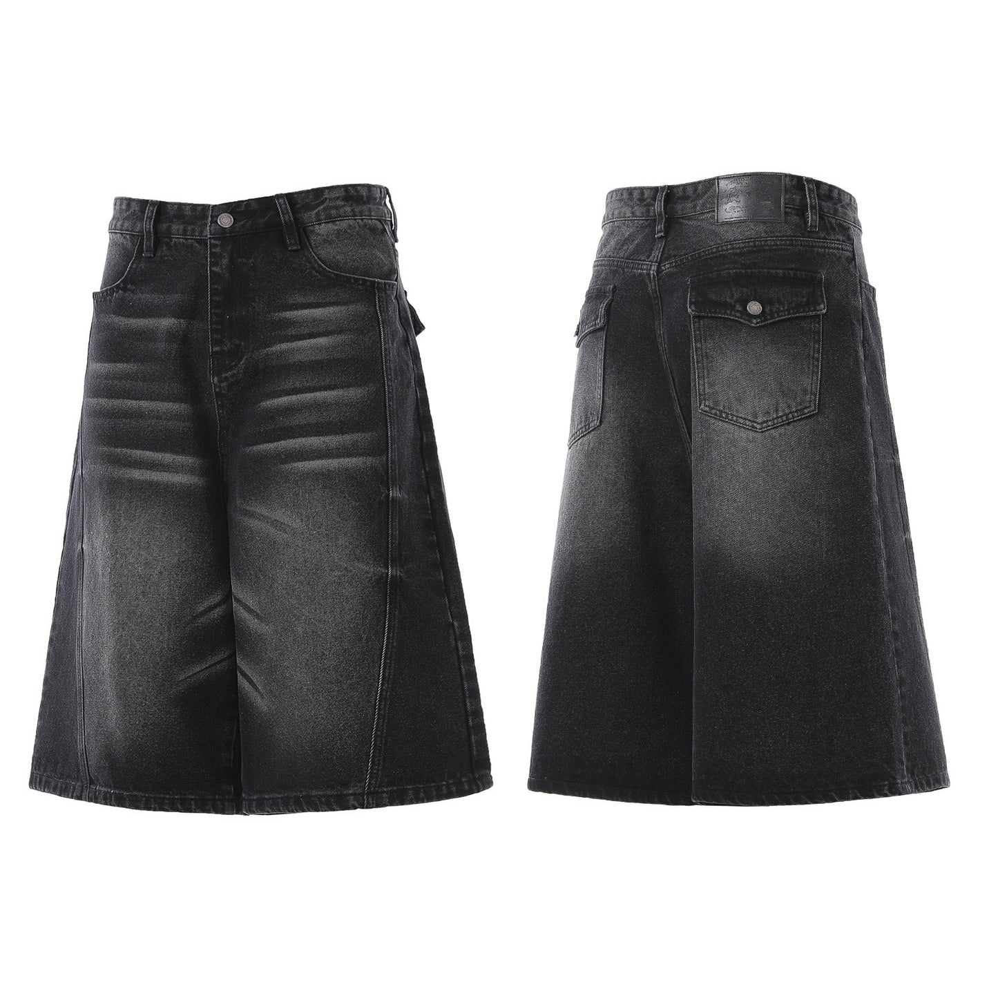 Denim Wash Wide Leg Half Pants WN25644