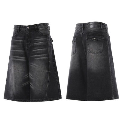 Denim Wash Wide Leg Half Pants WN25644