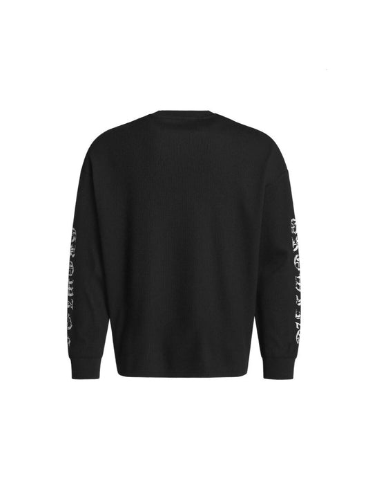 Cross Waffle Gothic Print Oversize Long Sleeve T-Shirt WN27901
