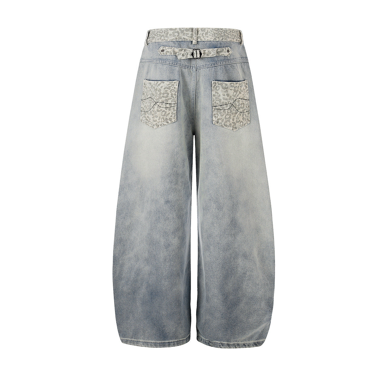 Leopard Print Curved Wide Leg Denim Jeans WN25702
