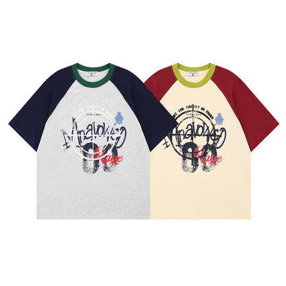Contrast Raglan Sleeve Cotton Oversize Short Sleeve T-Shirt WN26834