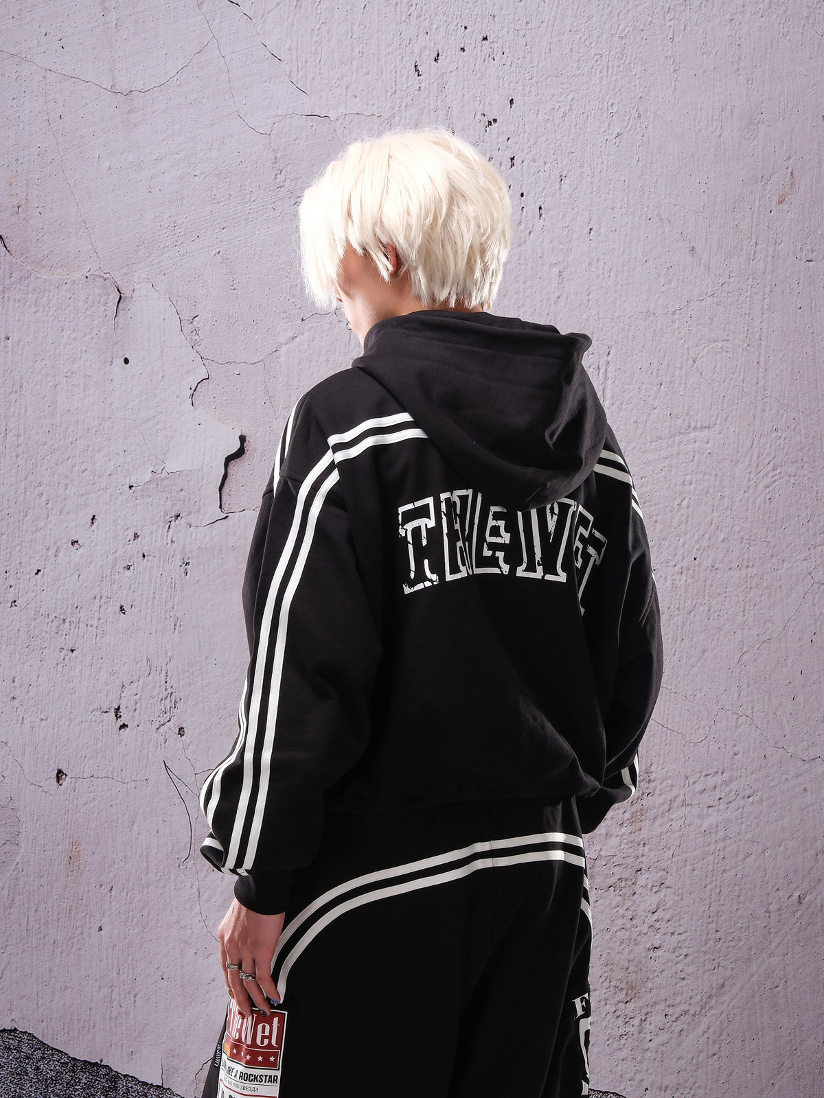 Stripe Badge Letter Zipper Hoodie WN26670