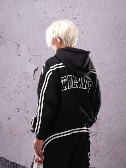Stripe Badge Letter Zipper Hoodie WN26670