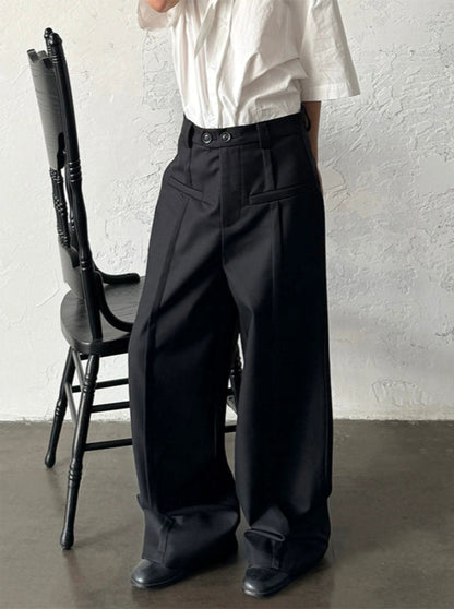 Pleats Wide Leg Straight Trousers WN19986