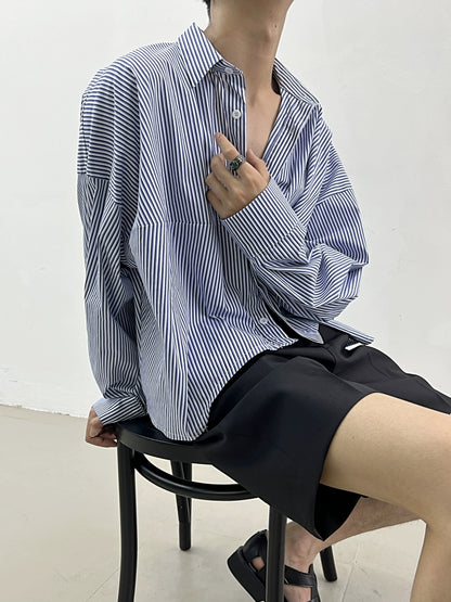 Irregular Cut Stripe Oversize Long Sleeve Shirt WN7410