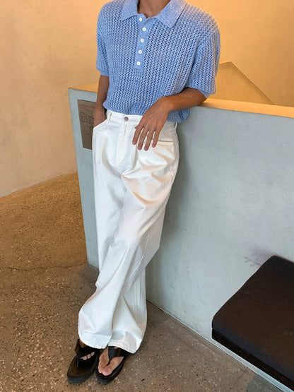 Hollow-Out Knit Short Sleeve Polo Shirt WN20259