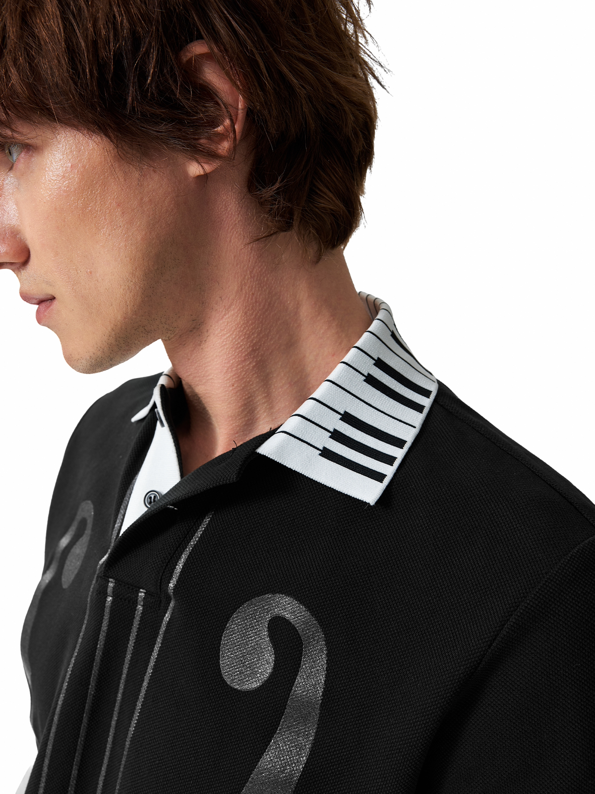 Musical Symbol Contrast Collar Short Sleeve Polo Shirt WN27243