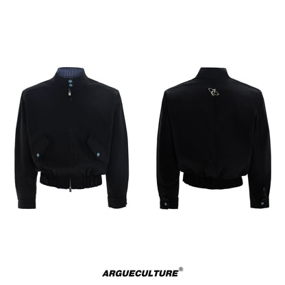 Striped Patchwork Standing-Collar Short Jacket WN20520