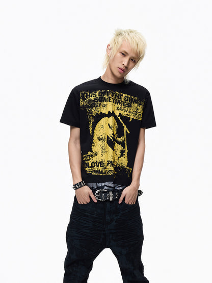 Rock Band Print Washed Cropped Short Sleeve T-Shirt WN27353