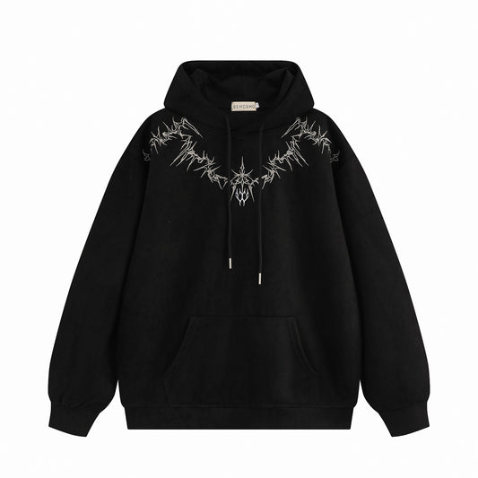 Embroidery Fake Suede Pullover Hoodie WN11479