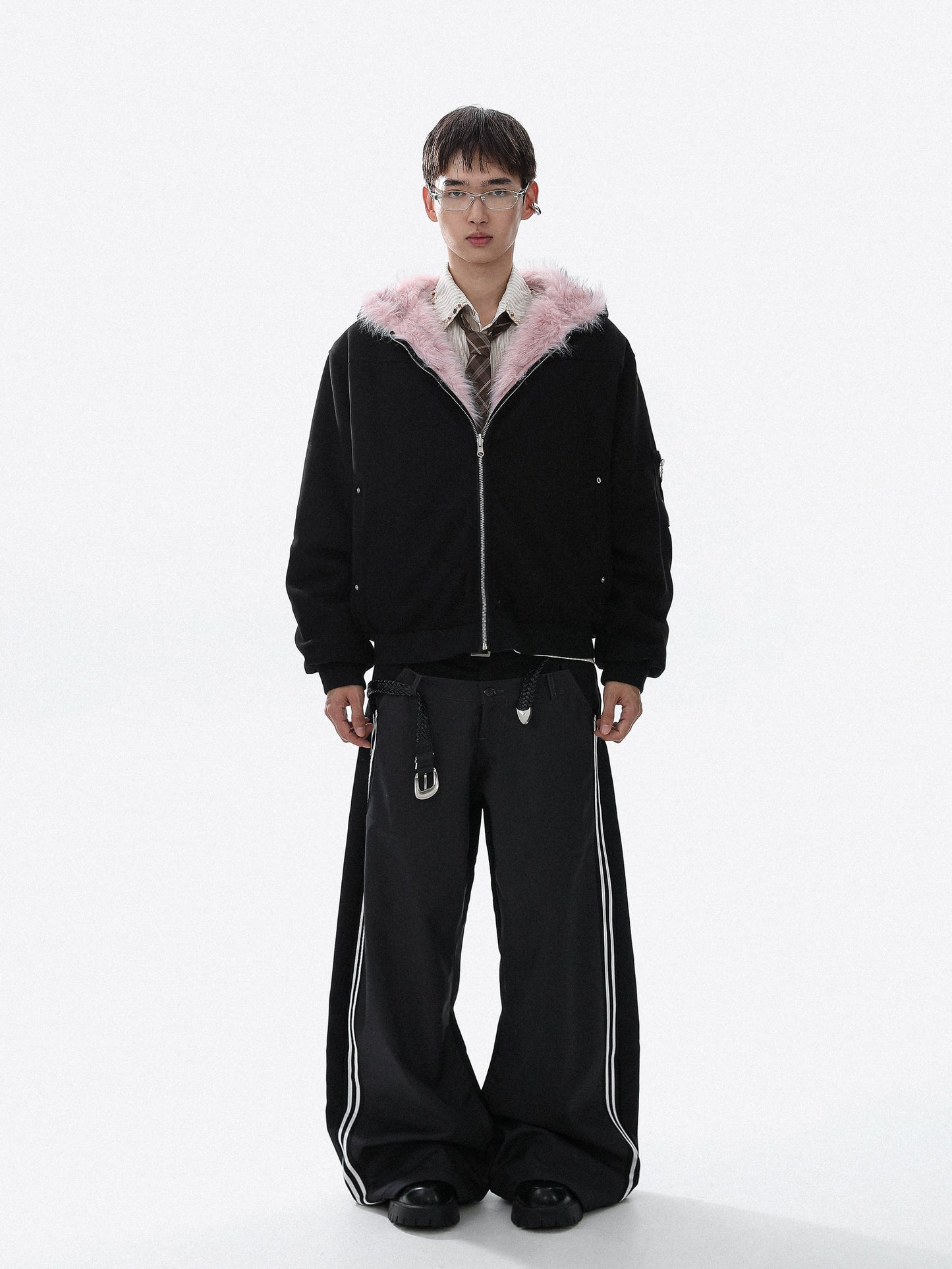 Reversible Fake Fur-Collar Warm Zipper Hooded Jacket WN22112