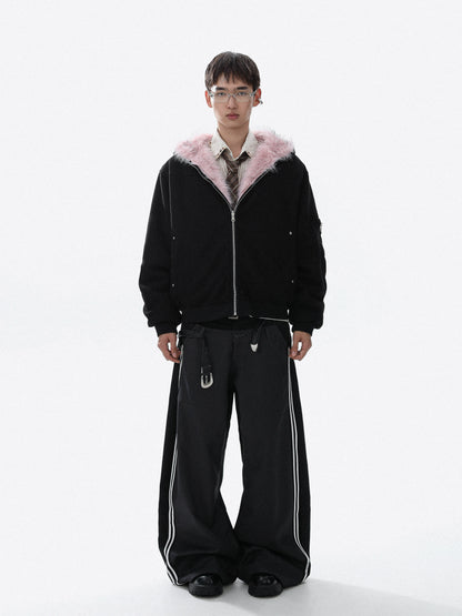 Reversible Fake Fur-Collar Warm Zipper Hooded Jacket WN22112