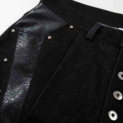 Python Pattern Rivet Denim Half Pants WN25746