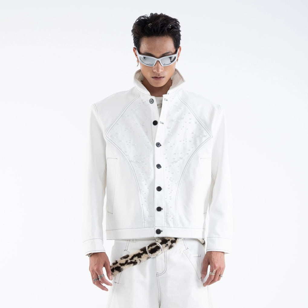 Pearl Detail Glitter Short Jacket & Pants Setup WN20658