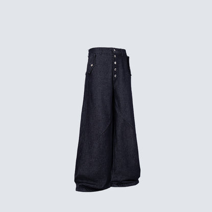 Multi-Button Deconstructed Draped Wide Leg Denim Jeans WN27903