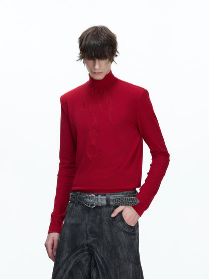 Turtleneck Embroidery long-sleeve Versatile T-shirt WN22673