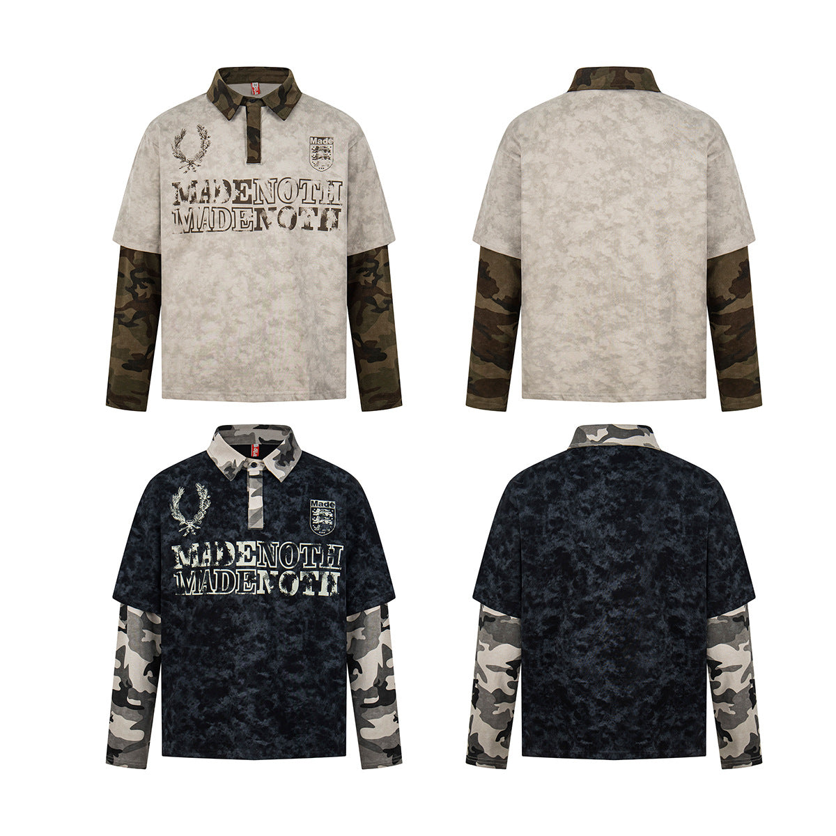 Polo Collar Fake Layered Tie-Dye Print Long Sleeve T-Shirt WN25703