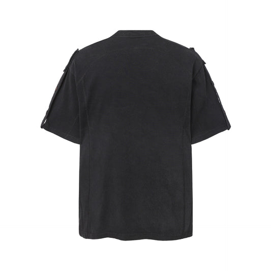 Semi-Open Collar Washed Short Sleeve T-Shirt WN25641
