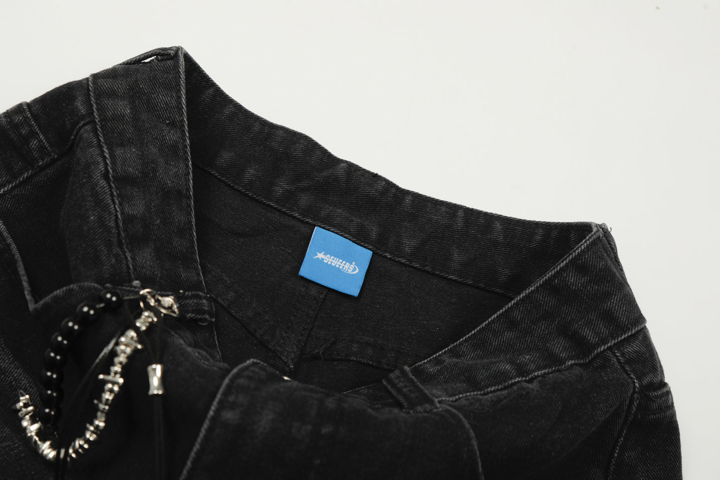 Washed Studs Detail Wide Leg Denim Jeans WN25403