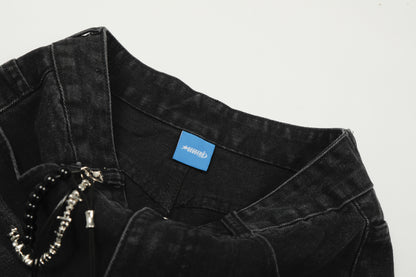Washed Studs Detail Wide Leg Denim Jeans WN25403