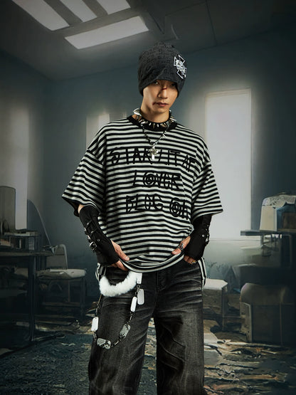 Stripe Letter Print Short Sleeve T-Shirt WN20552