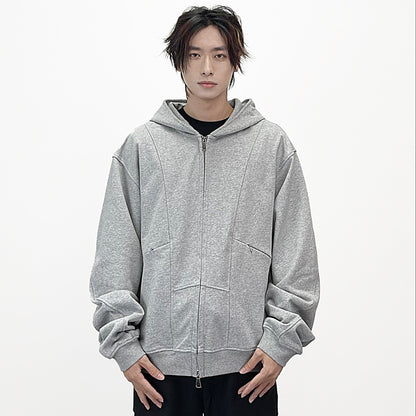 Deconstructed Double Zipper Short Length Oversize Hoodie WN24235