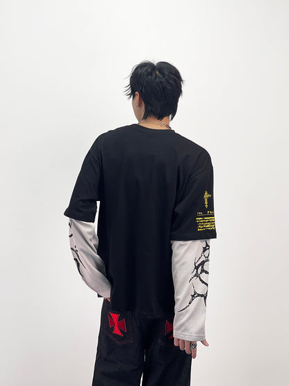 Fake Layered Graphic Print Oversize Long Sleeve T-Shirt WN24285