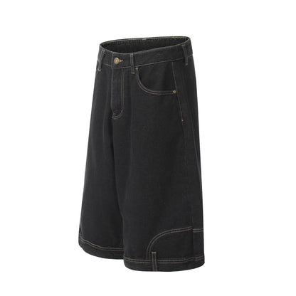 Washed Deconstruction Wide Leg Denim Half Jeans WN26112