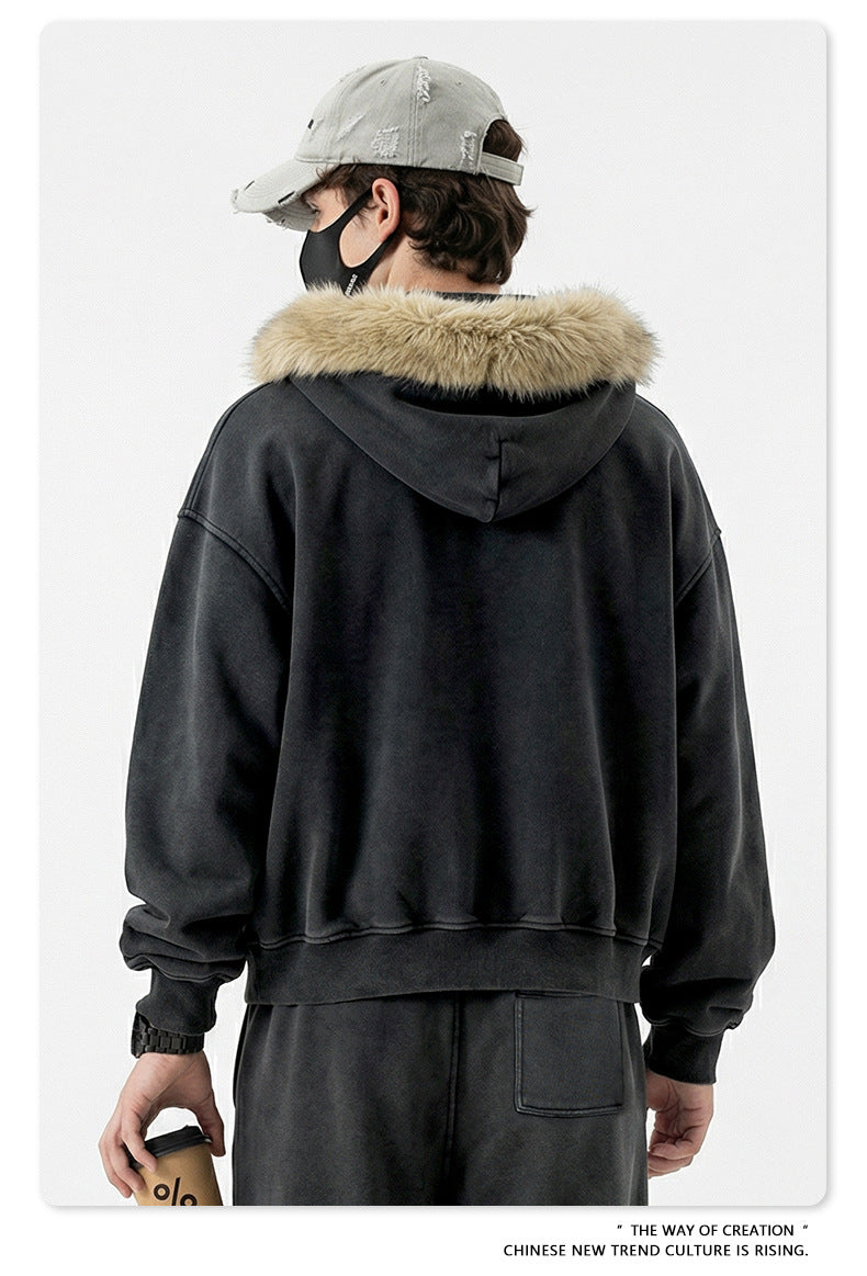 Fake Fur Collar Fleece Lining Zipper Hoodie WN23118
