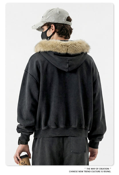 Fake Fur Collar Fleece Lining Zipper Hoodie WN23118