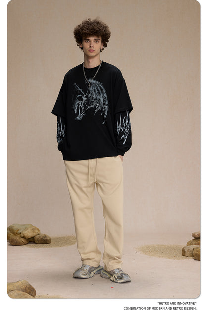 Fake Layered Print Oversize Long Sleeve T-Shirt WN9994