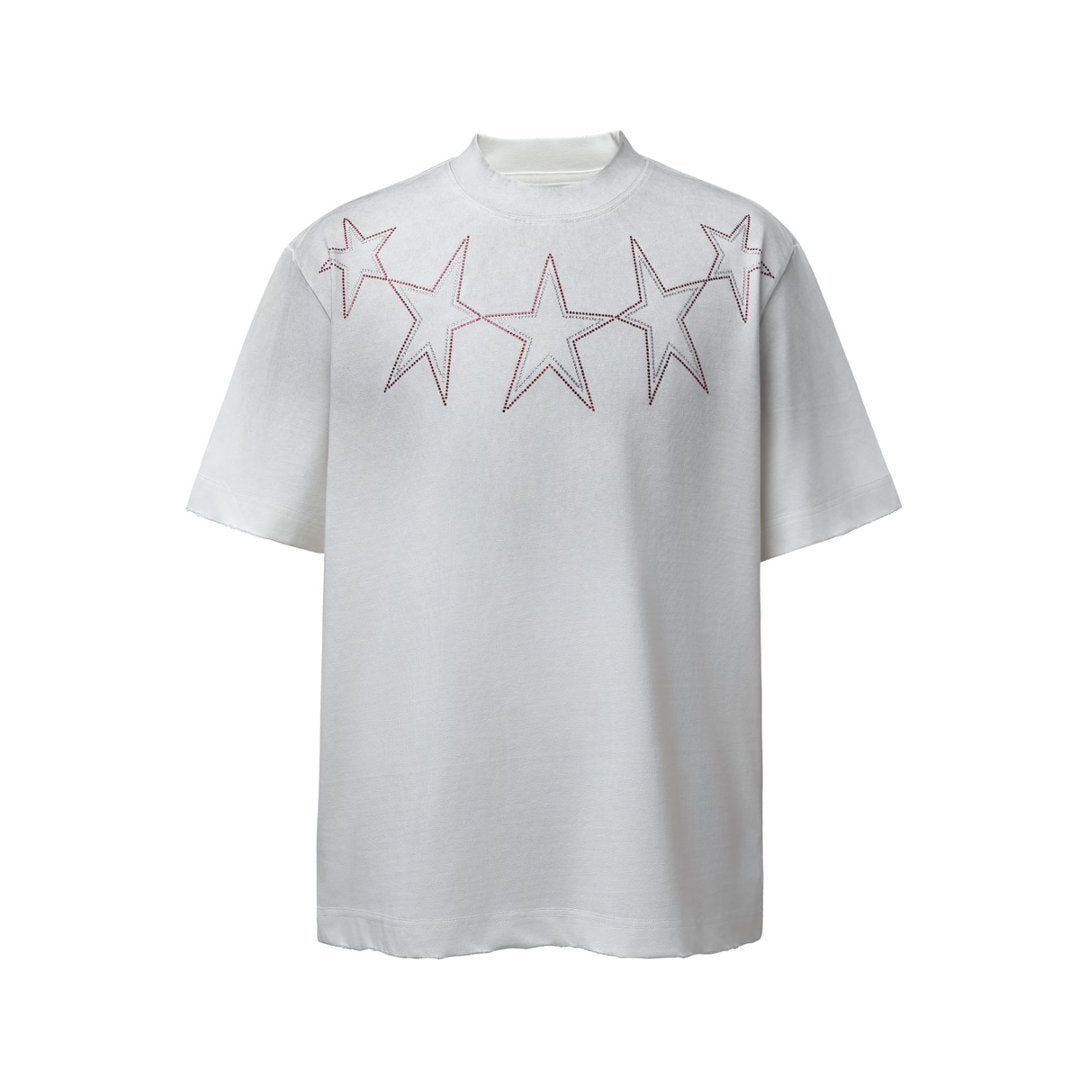Star Rhinestone Dirty Dye Washed Short Sleeve T-Shirt WN25621
