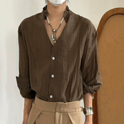 Pleats Lace V-Neck Elegant Long Sleeve Shirt WN19992