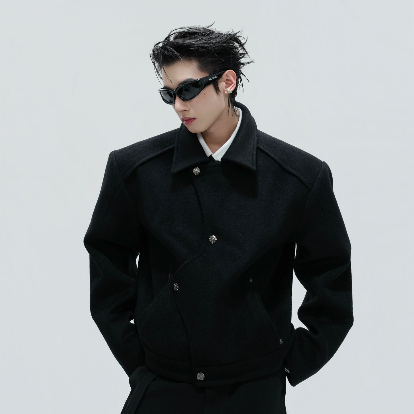 Deconstructed Asymmetric Thick Wool Short Jacket WN21724