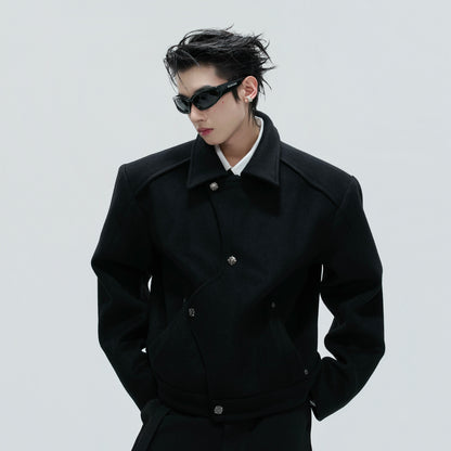 Deconstructed Asymmetric Thick Wool Short Jacket WN21724