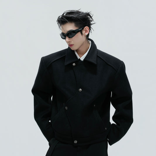 Deconstructed Asymmetric Thick Wool Short Jacket WN21724