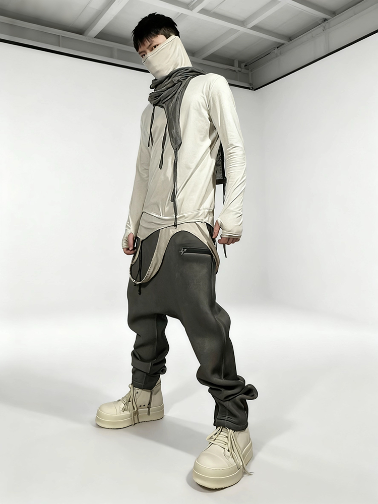 Asymmetric High-Neck Deconstructed Long Sleeve T-Shirt WN22000