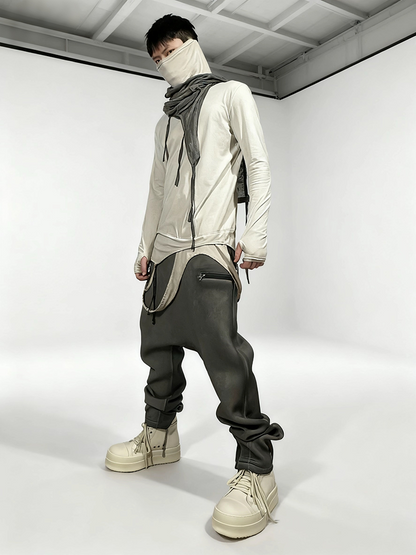 Asymmetric High-Neck Deconstructed Long Sleeve T-Shirt WN22000