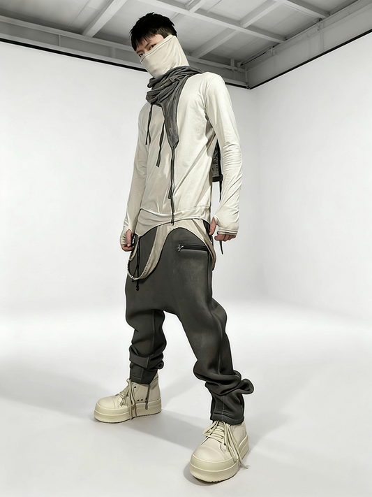 Asymmetric High-Neck Deconstructed Long Sleeve T-Shirt WN22000