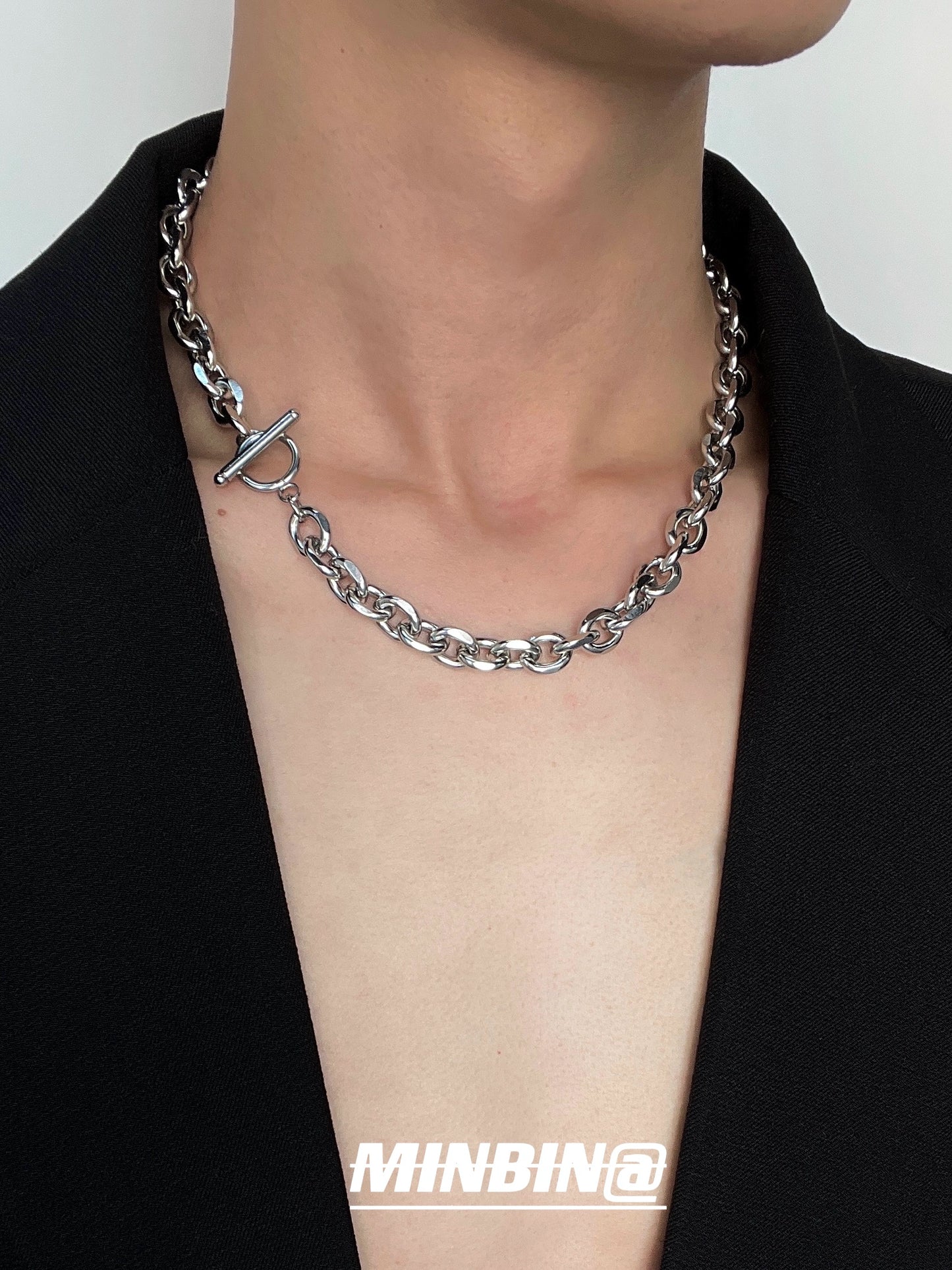 OT Buckle Cuban Chain Titanium Steel Necklace WN19233