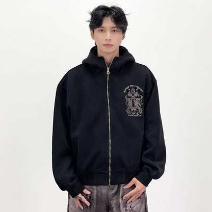 Cross Print Heavyweight Zipper Hoodie WN24264
