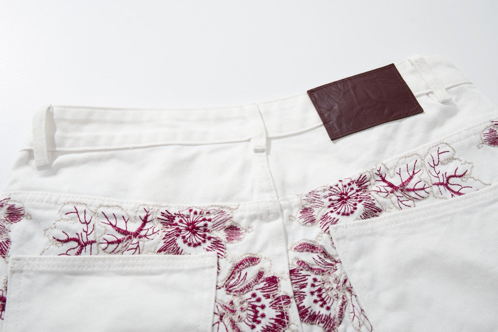 Floral Print Wide Leg Denim Jeans WN28004